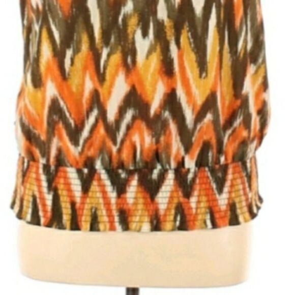 Michael Kors Warm 70's Multi Color Jewel Neck Short Flutter Sleeve Blouse Sz XL - Picture 6 of 12